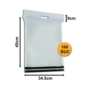 Set 100 bucăți Pungi Curierat cu Mâner 34.5x45+9+5cm, 60my